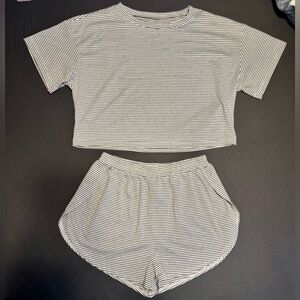 Medium PJ / loungewear 2 pc set~ gray & white striped